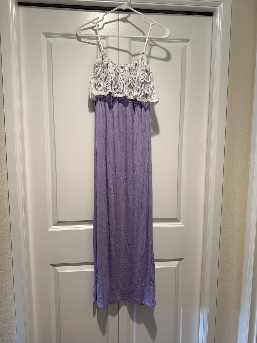 Lavender Maxi Dress with White Crochet Bodice